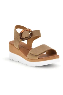 Sandali beige con zeppa made in Italy Plocadi 11076005