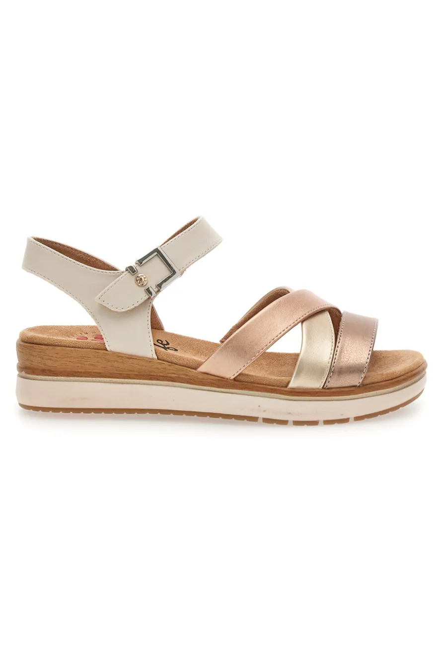 Sandali beige e oro con zeppa Relife 67172670201