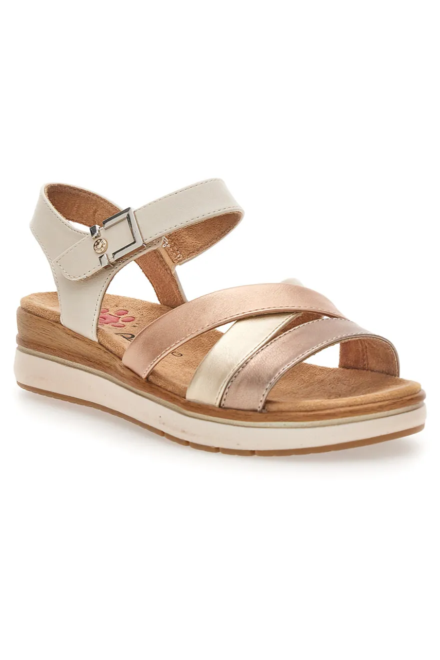 Sandali beige e oro con zeppa Relife 67172670201