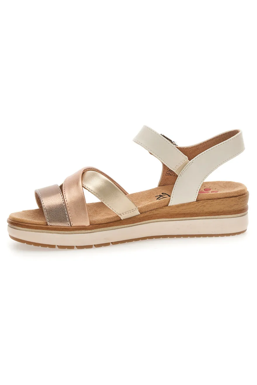 Sandali beige e oro con zeppa Relife 67172670201