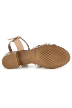 Sandali beige in pelle con tacco basso e listini Pittarello look 243110