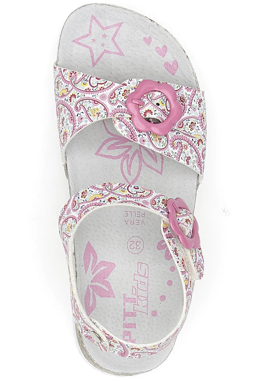 Sandali bianchì con fantasia rosa con fibbie regolabili Pitt Kids 14503
