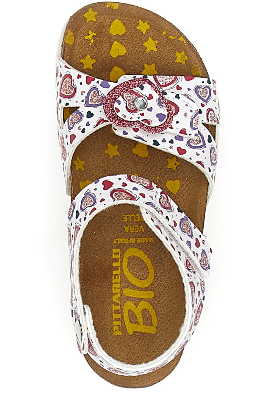 Sandali bianchi a fantasia rosa con plantare preformato Pittarello Bio 257A745SR
