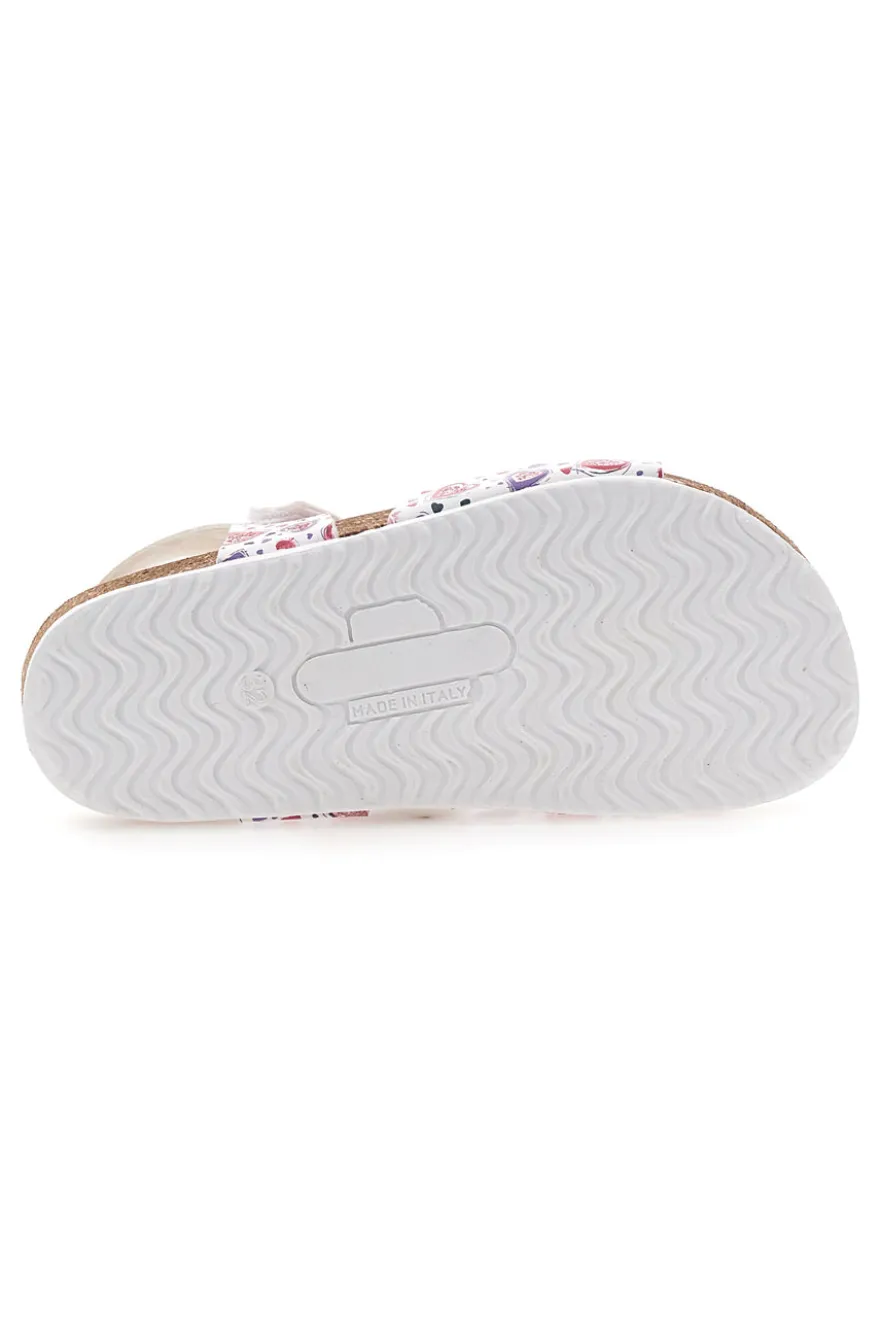 Sandali bianchi a fantasia rosa con plantare preformato Pittarello Bio 257A745SR