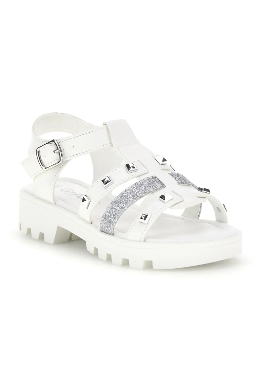 Sandali bianchi con borchie e glitter Grazie girl 15105