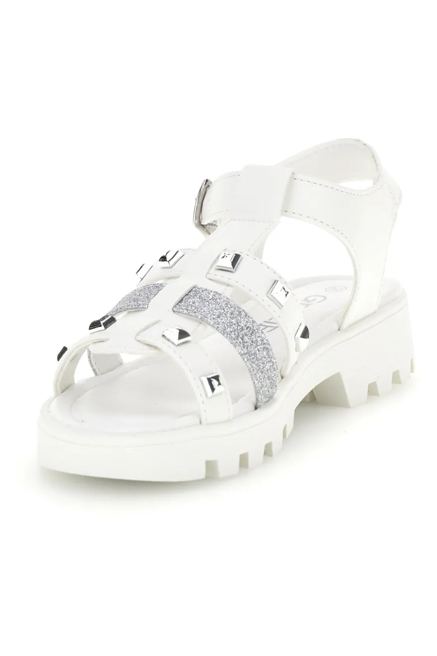 Sandali bianchi con borchie e glitter Grazie girl 15105