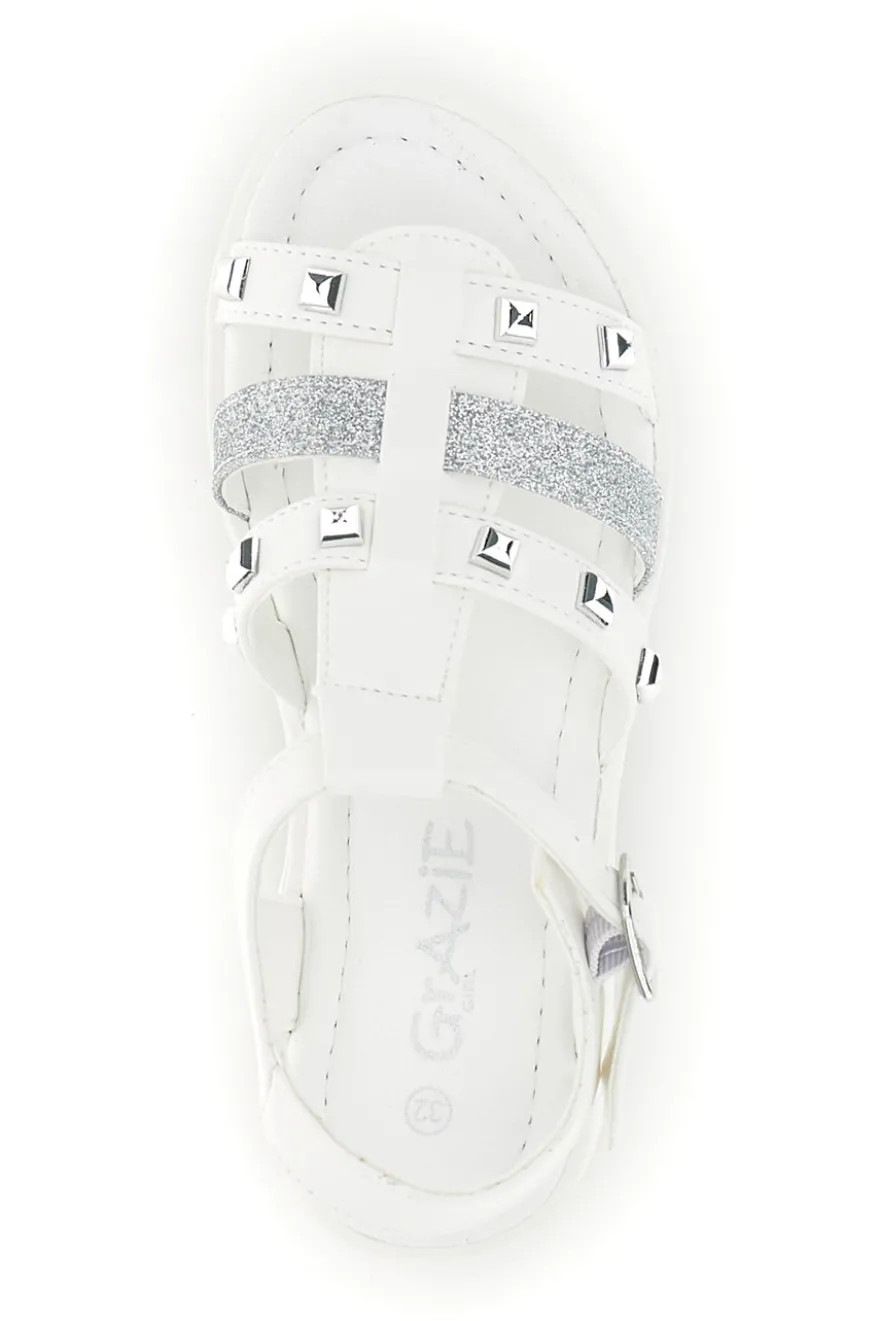 Sandali bianchi con borchie e glitter Grazie girl 15105