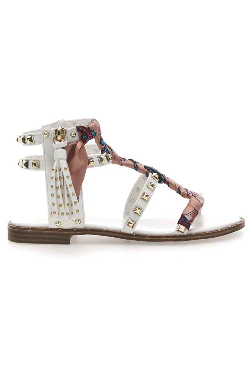 Sandali Bianchi Con Borchie e Foulard Me & Me 660