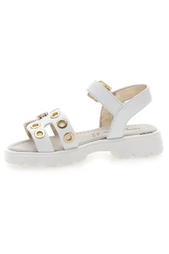 Sandali bianchi con borchie oro e logo gioiello Laura Biagiotti G1728316313