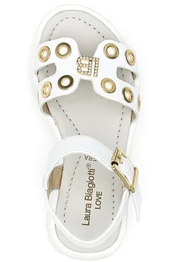 Sandali bianchi con borchie oro e logo gioiello Laura Biagiotti G1728316313