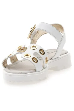 Sandali bianchi con borchie oro e logo gioiello Laura Biagiotti G1728316313