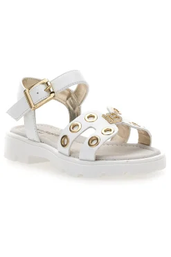 Sandali bianchi con borchie oro e logo gioiello Laura Biagiotti G1728316313