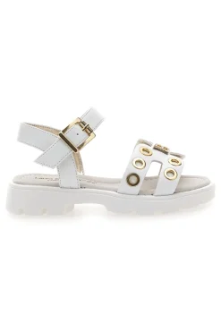 Sandali bianchi con borchie oro e logo gioiello Laura Biagiotti G1728316313