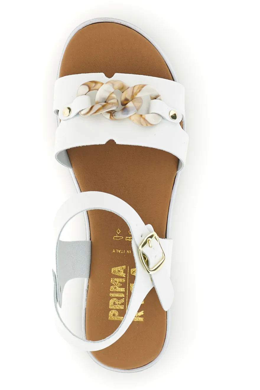 Sandali bianchi con catena decorativa Prima riga P335