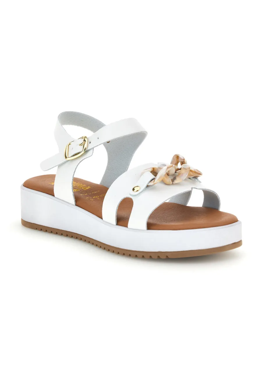 Sandali bianchi con catena decorativa Prima riga P335