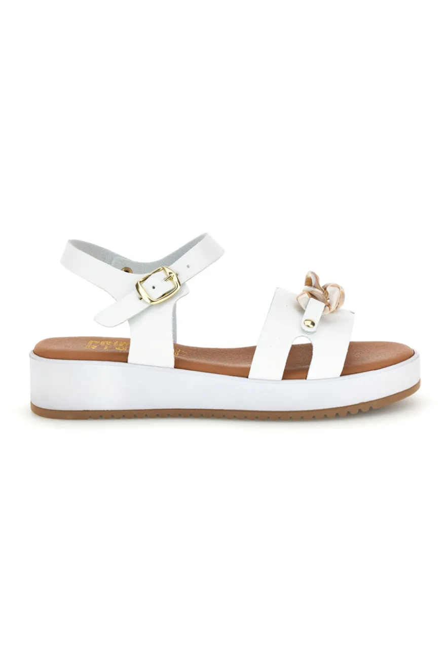 Sandali bianchi con catena decorativa Prima riga P335