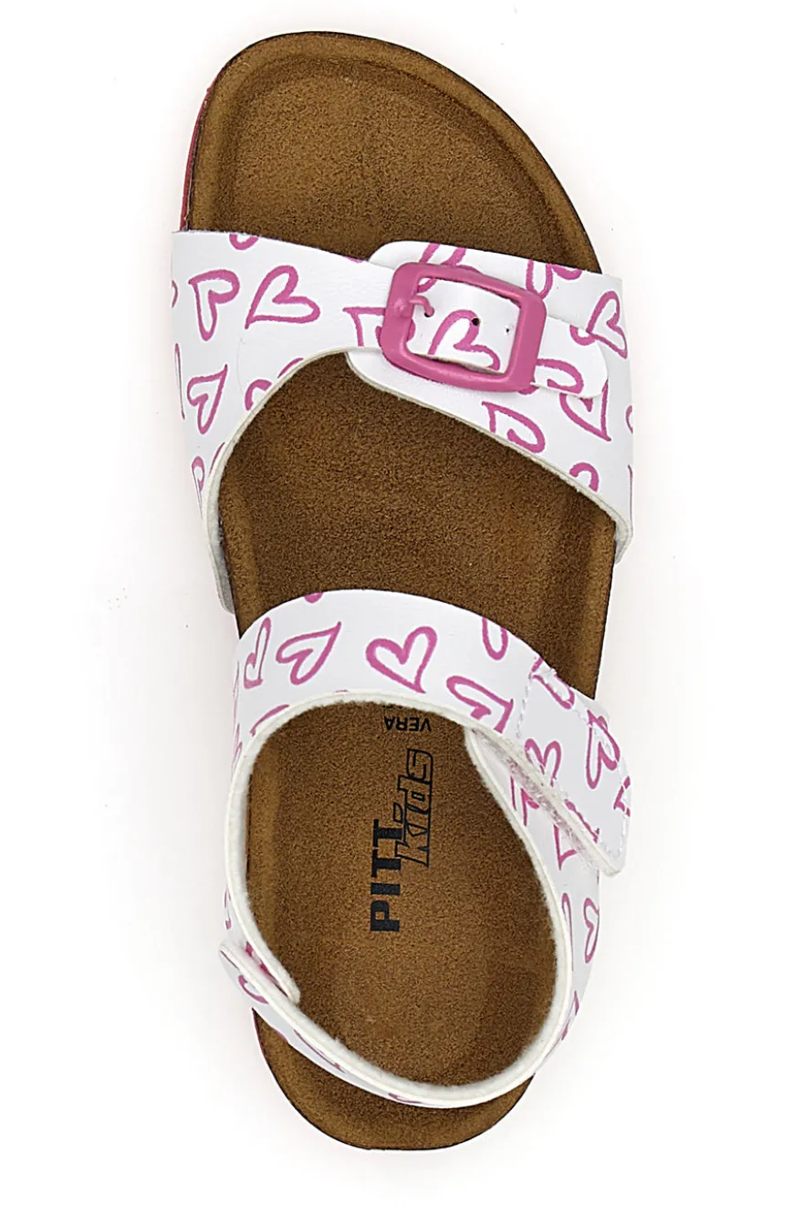 Sandali bianchi con cuori rosa e fibbie regolabili PITT KIDS 45289GLO