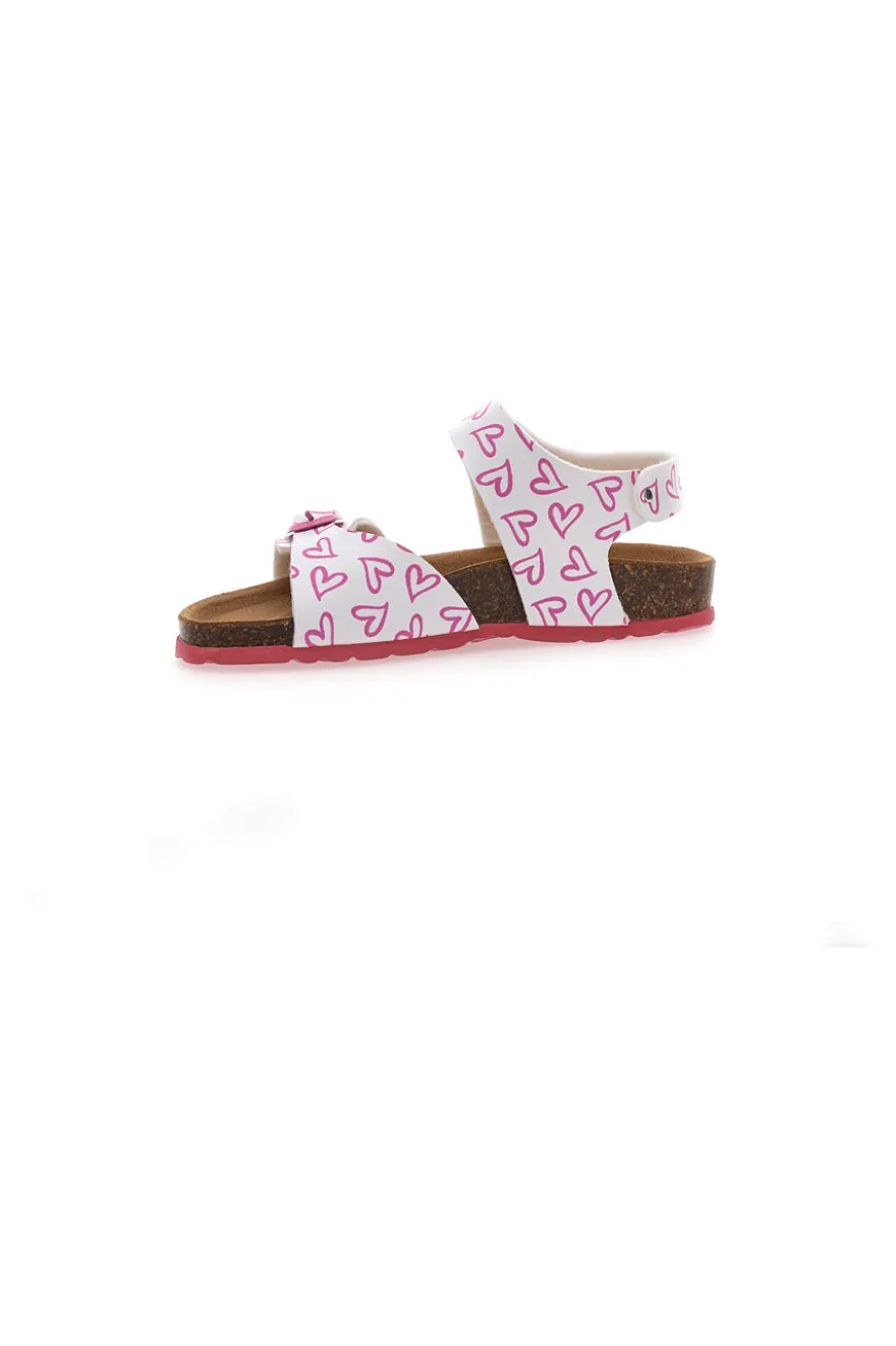 Sandali bianchi con cuori rosa e fibbie regolabili PITT KIDS 45289GLO