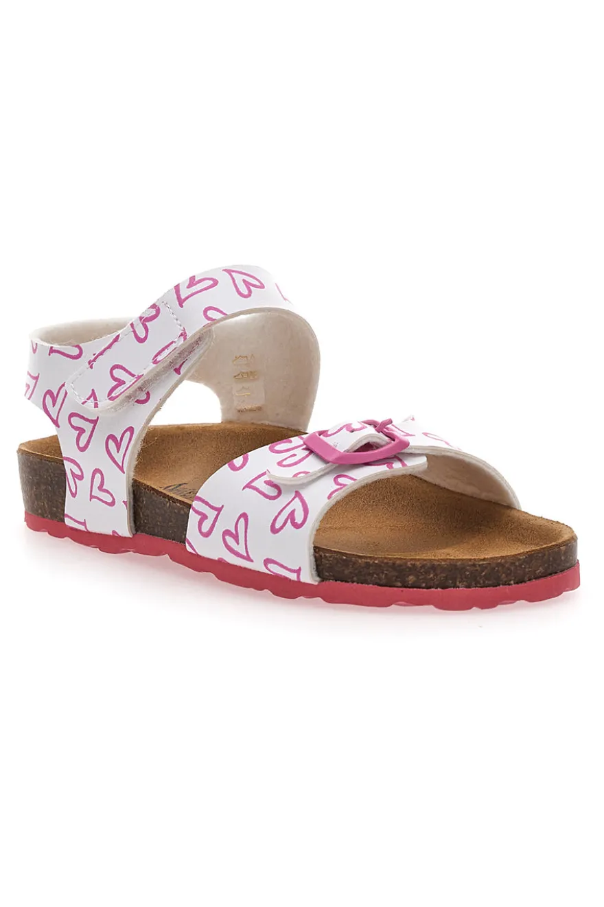Sandali bianchi con cuori rosa e fibbie regolabili PITT KIDS 45289GLO