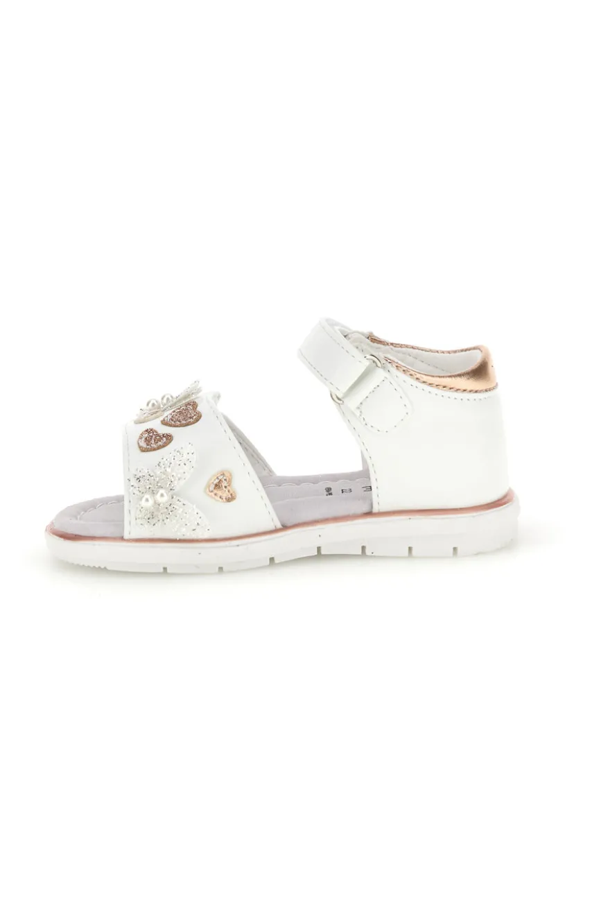 Sandali bianchi con cuori oro rosa Grazie girl 200C574