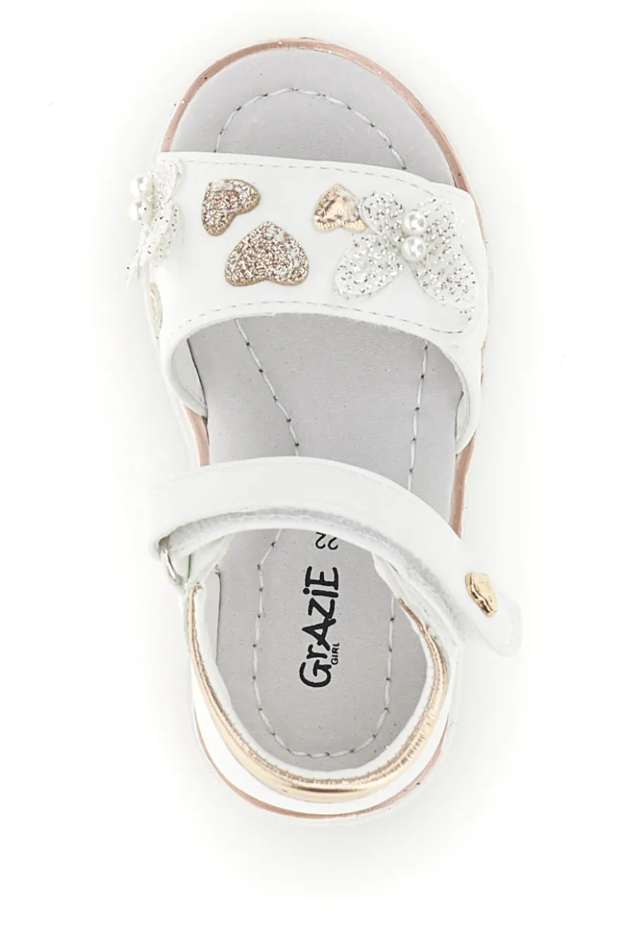 Sandali bianchi con cuori oro rosa Grazie girl 200C574