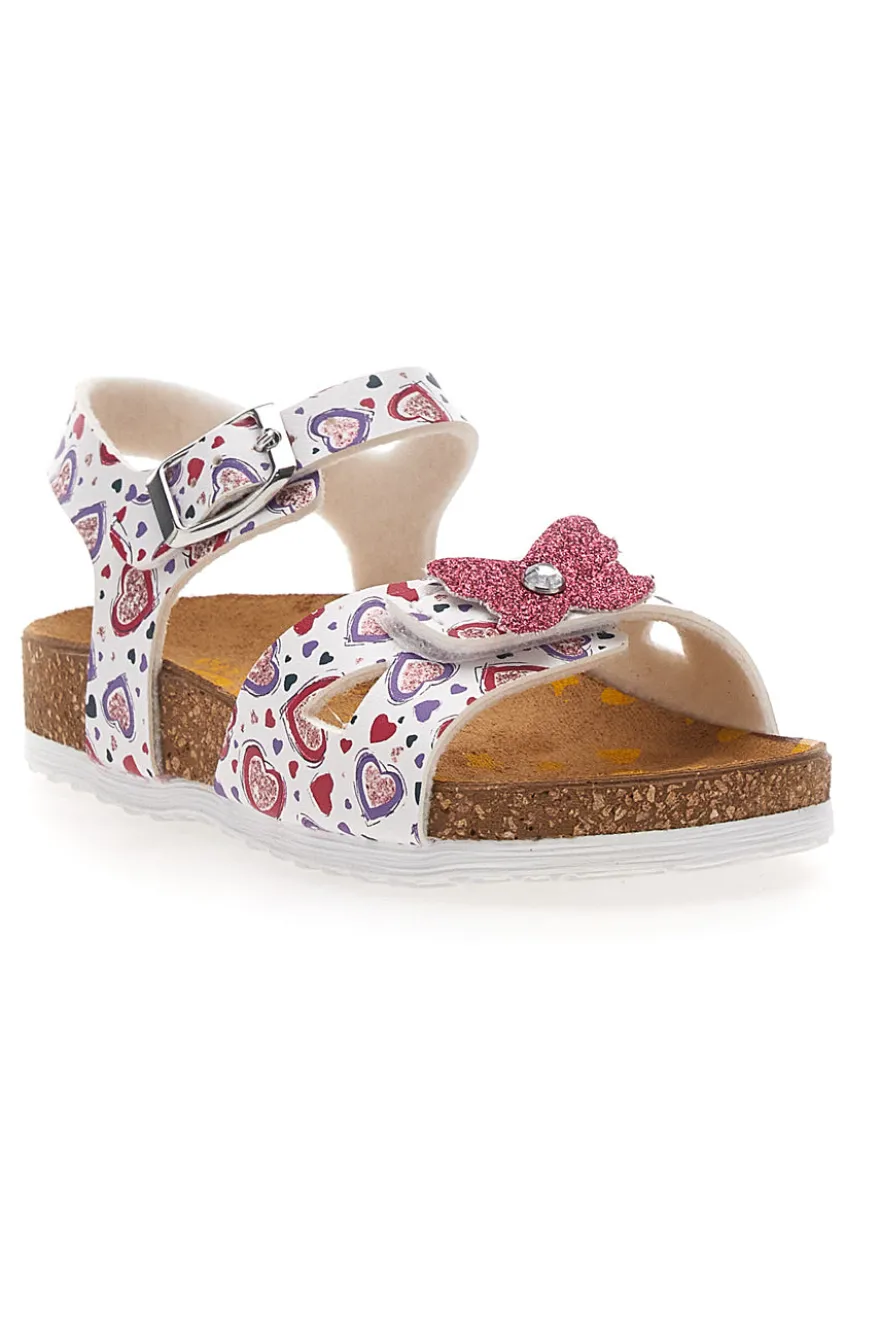 Sandali bianchi con cuori e fiore glitterato PITTARELLO BIO 257A740SR