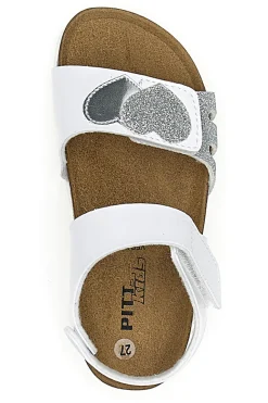 Sandali Bianchi con Cuori Argento e Velcro PITT KIDS 45260TWV
