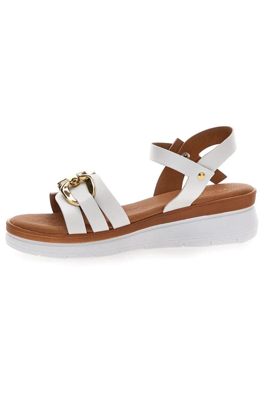 Sandali Bianchi Con Dettagli Oro Prima Riga 247402