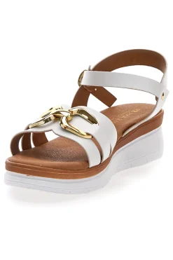 Sandali Bianchi Con Dettagli Oro Prima Riga 247402
