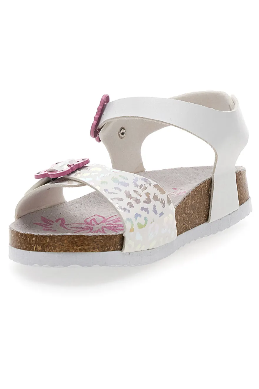 Sandali bianchi con dettagli iridescenti e fibbie rosa PITT KIDS 14505