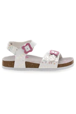 Sandali bianchi con dettagli iridescenti e fibbie rosa PITT KIDS 14505