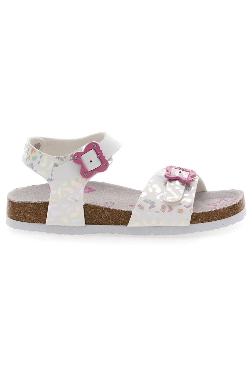 Sandali bianchi con dettagli iridescenti e fibbie rosa PITT KIDS 14505