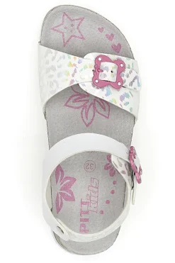 Sandali bianchi con dettagli iridescenti e fibbie rosa PITT KIDS 14505