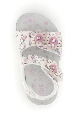 Sandali bianchi con fantasia floreale e stampa unicorni Pitt kids 14602