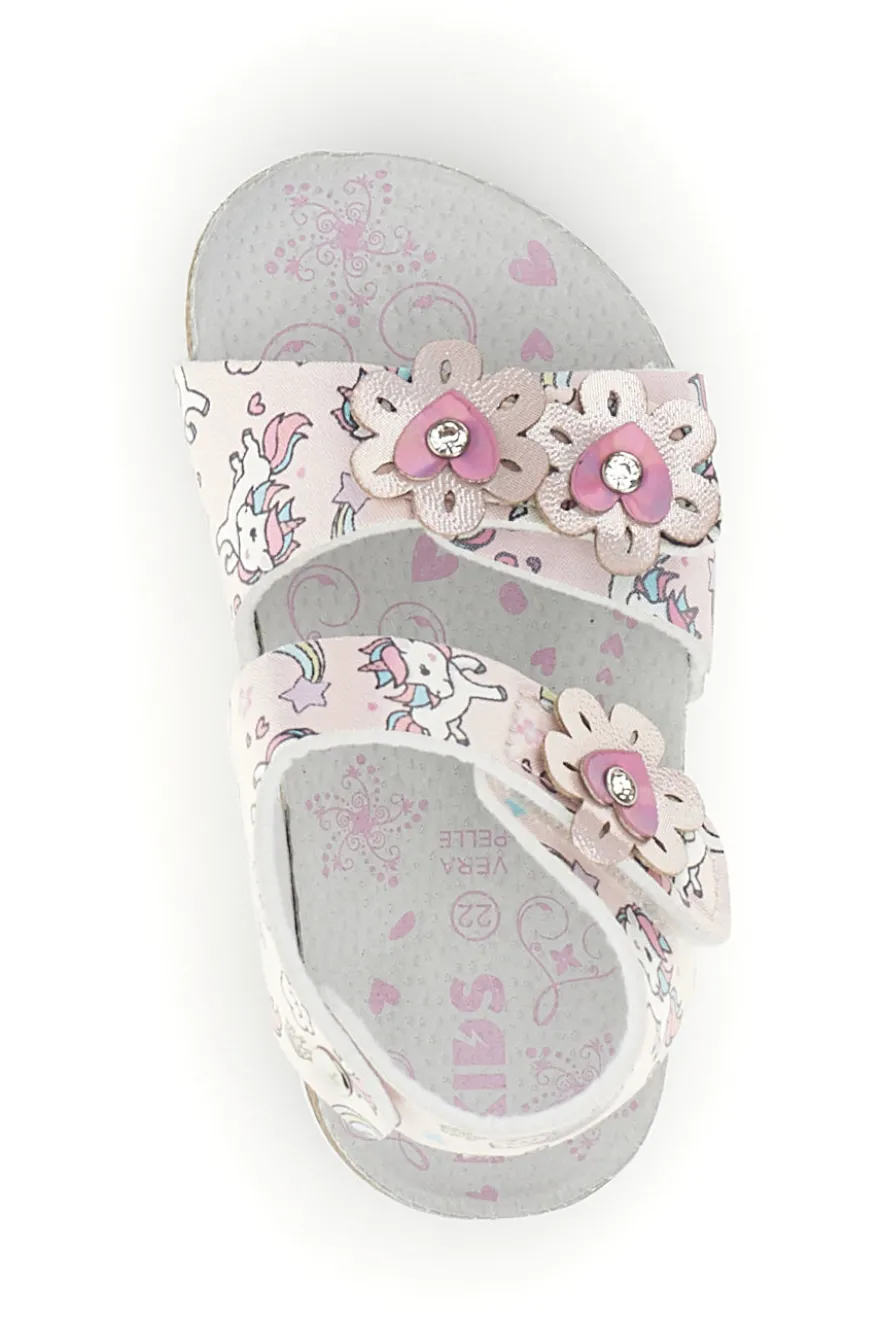 Sandali bianchi con fantasia floreale e stampa unicorni Pitt kids 14602