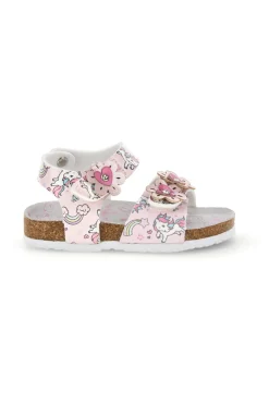 Sandali bianchi con fantasia floreale e stampa unicorni Pitt kids 14602