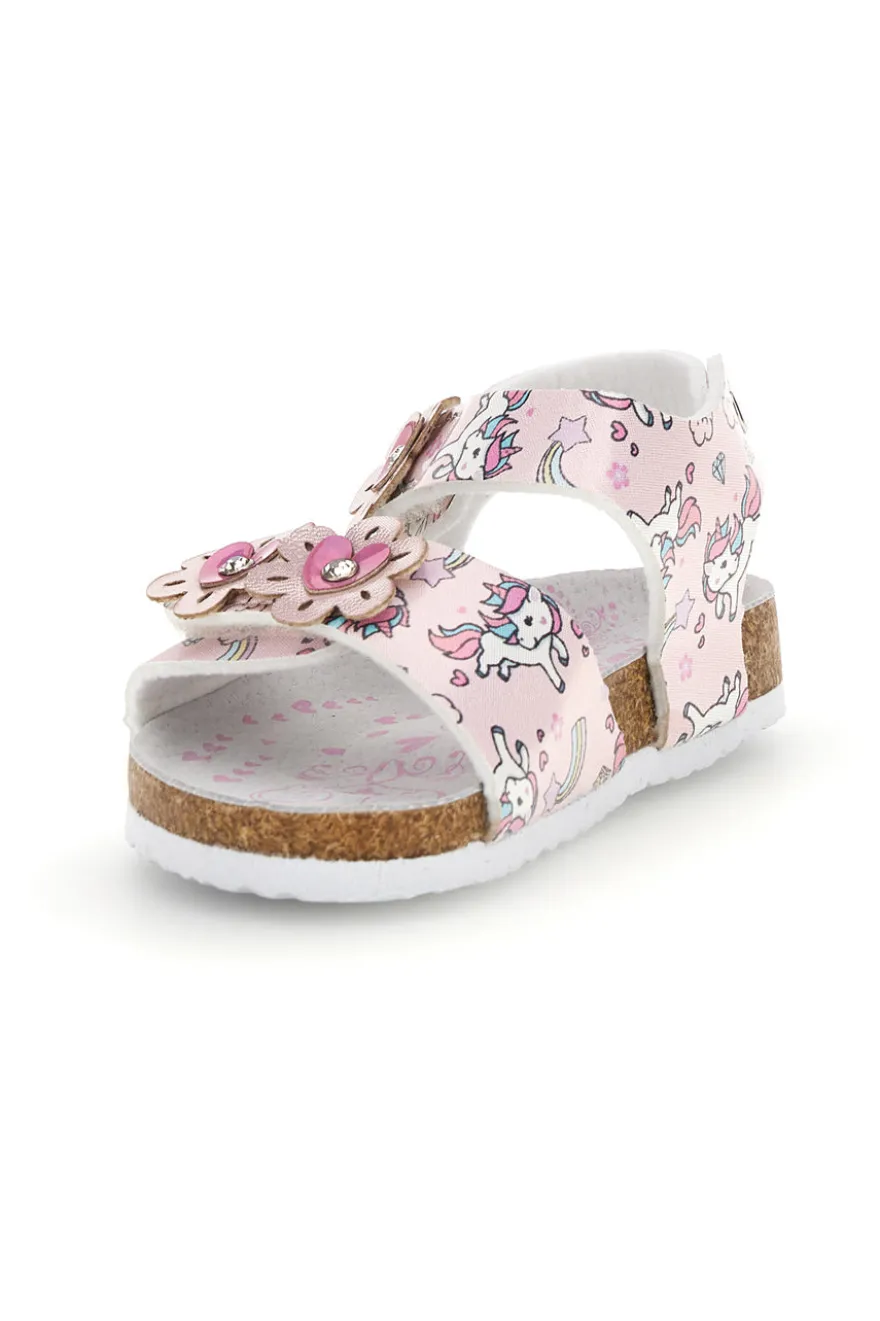 Sandali bianchi con fantasia floreale e stampa unicorni Pitt kids 14602