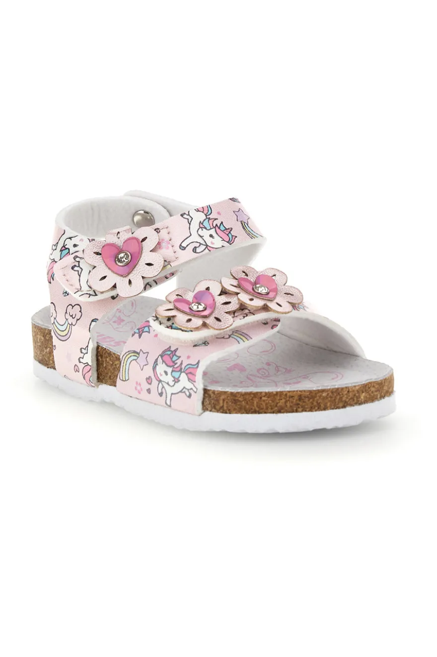 Sandali bianchi con fantasia floreale e stampa unicorni Pitt kids 14602