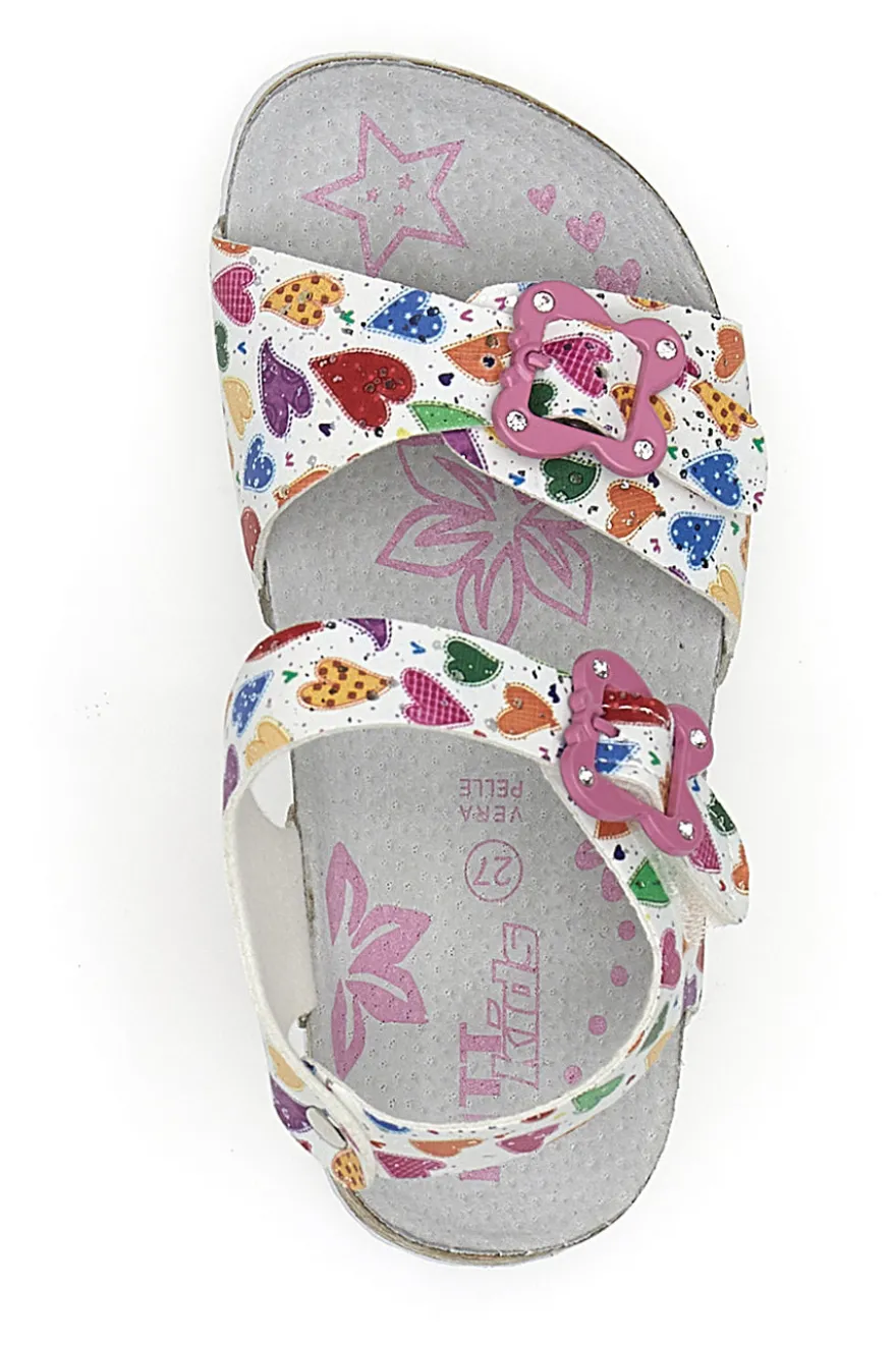 Sandali bianchi con fantasia cuori e fibbie PITT KIDS 14504
