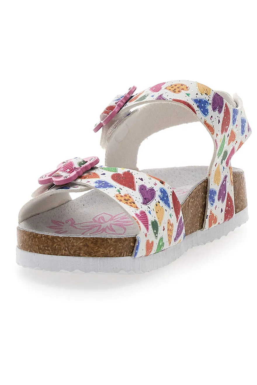Sandali bianchi con fantasia cuori e fibbie PITT KIDS 14504