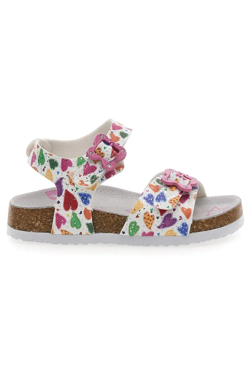 Sandali bianchi con fantasia cuori e fibbie PITT KIDS 14504