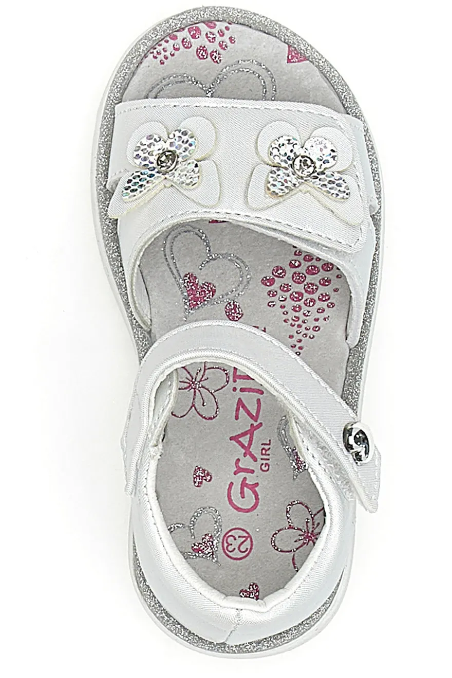 Sandali Bianchi con Farfalle e Doppio Velcro GRAZIE GIRL 15018