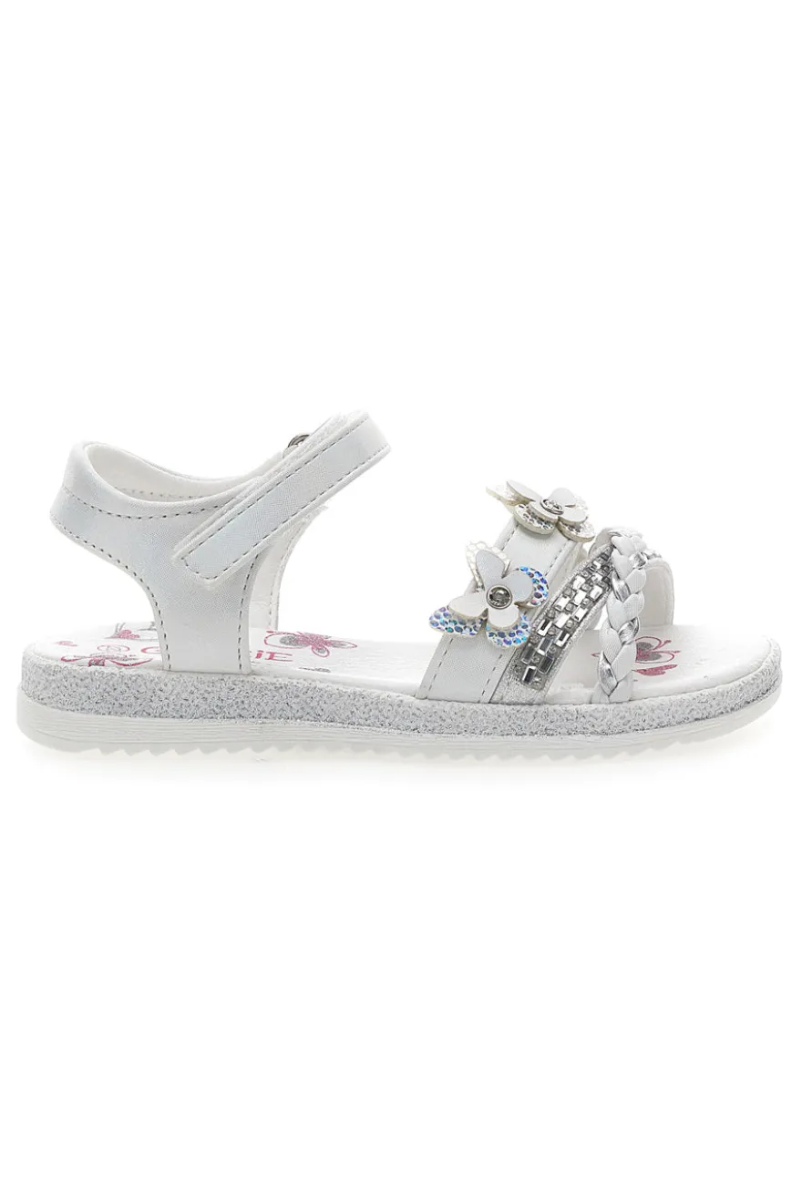 Sandali Bianchi con Farfalle Decorative e Chiusura a Velcro GRAZIE GIRL 14330
