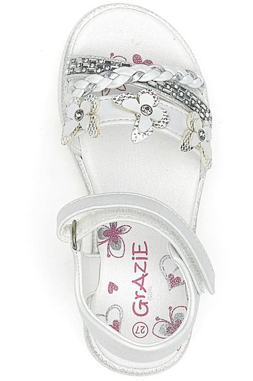 Sandali Bianchi con Farfalle Decorative e Chiusura a Velcro GRAZIE GIRL 14330