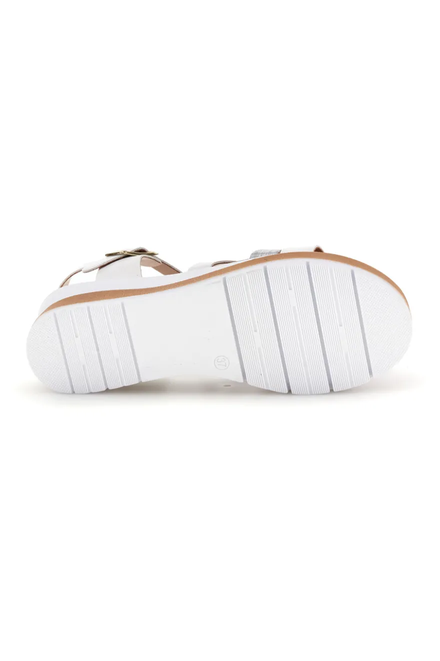 Sandali bianchi con fasce incrociate e zeppa Bio up 401