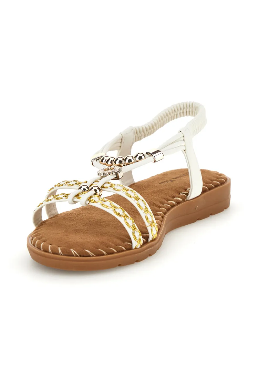 Sandali bianchi con fascette intrecciate e dettagli metallici Quanna Mell 22136