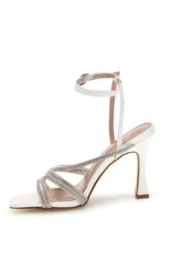 Sandali bianchi con fasce impreziosite da punti luce First lady P693