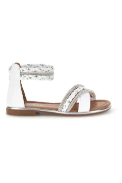 Sandali bianchi con fasce incrociate glitter e cerniera Grazie girl 15023