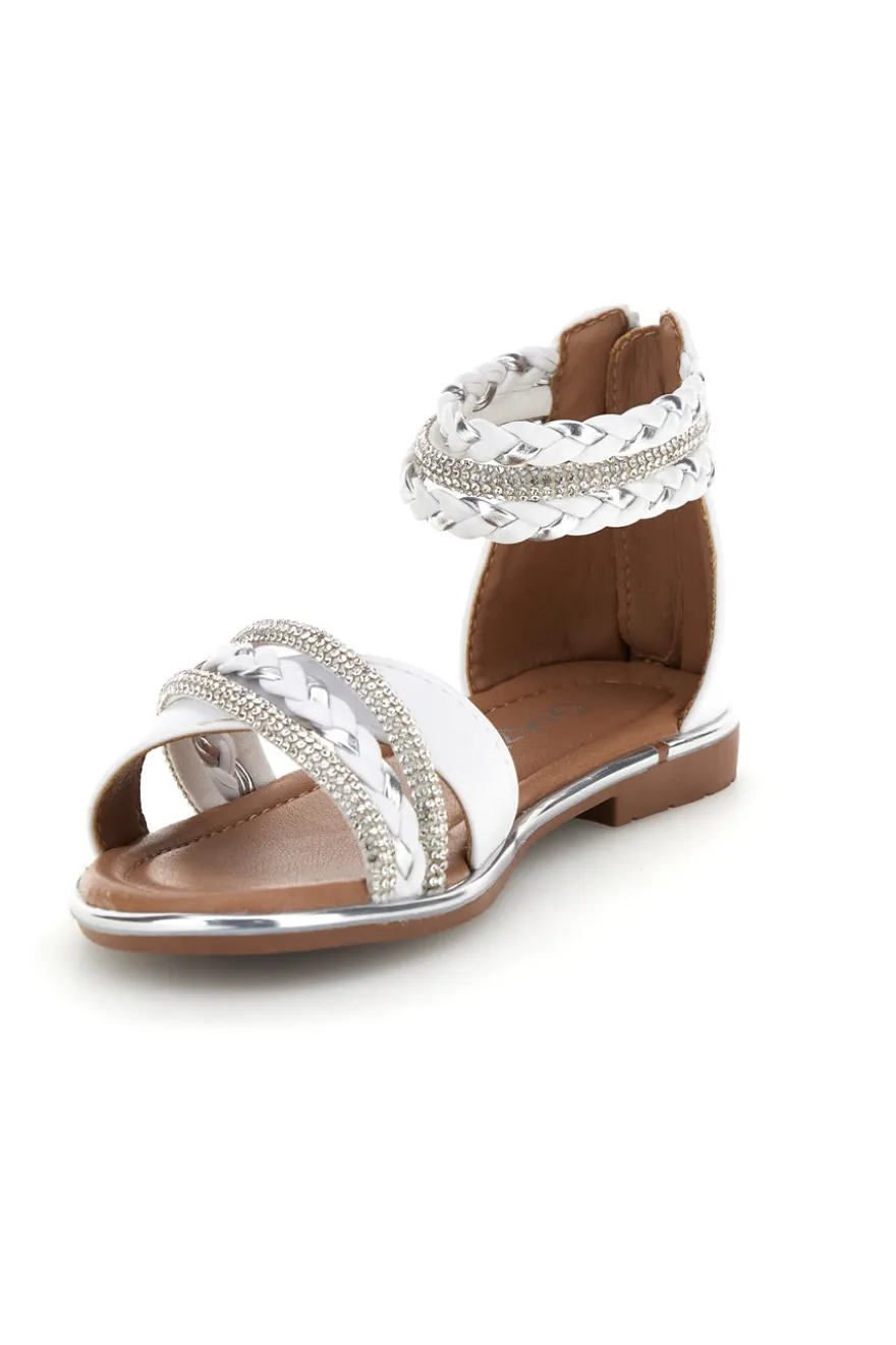Sandali bianchi con fasce incrociate glitter e cerniera Grazie girl 15023