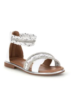 Sandali bianchi con fasce incrociate glitter e cerniera Grazie girl 15023